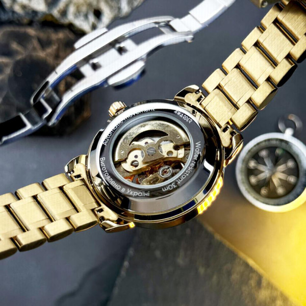 Мужские часы Awarder 022-3D Не Забуду Дім Gold-Black Steel механика