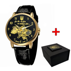 Мужские механические часы Awarder 022 Не Забуду Дім Gold-Black с кожаным ремешком