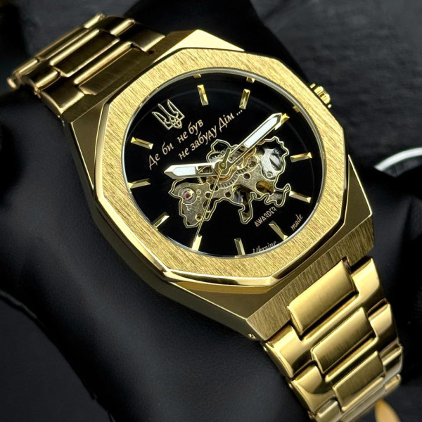 Мужские механические часы Awarder 026-3D Где бы ни был Gold-Black