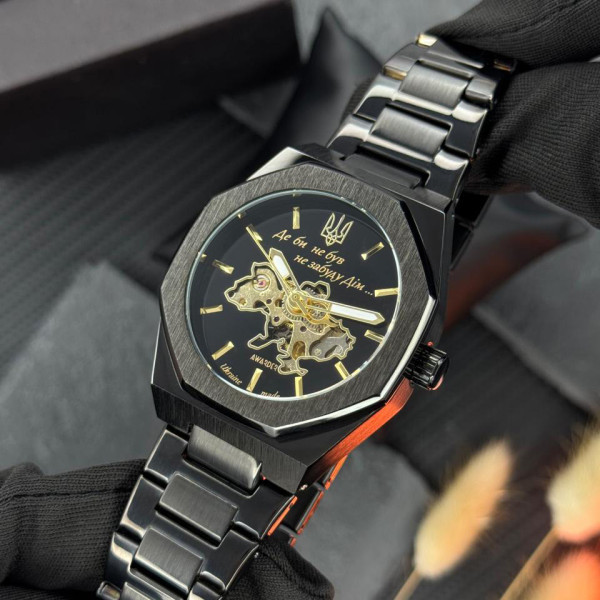 Мужские часы Awarder 026-3D Де би не був Black-Gold механические с автоподзаводом