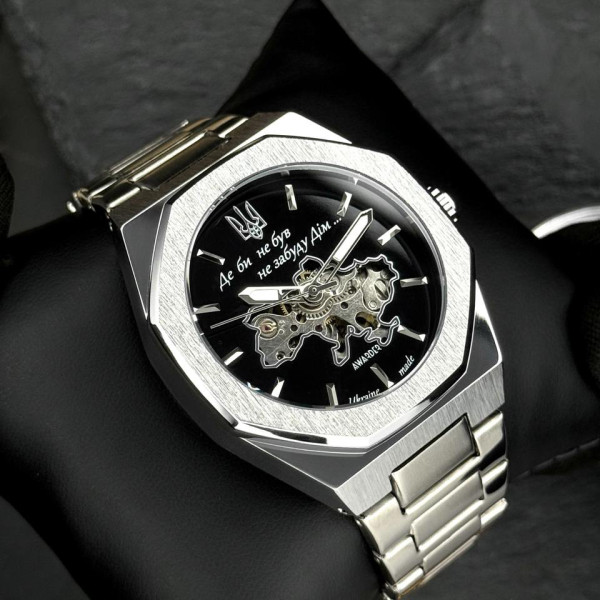Мужские механические часы Awarder 026-3D Де би не був Silver-Black
