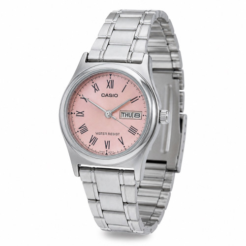 Жіночий годинник Casio LTP-V006D-4B з рожевим циферблатом та металевим браслетом