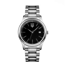 Годинник наручний Awarder 023 Silver-Black Тризуб сталевий кварцовий