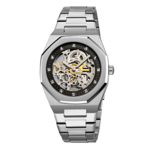 Мужские механические часы Skmei M034SI Silver со серебристым браслетом