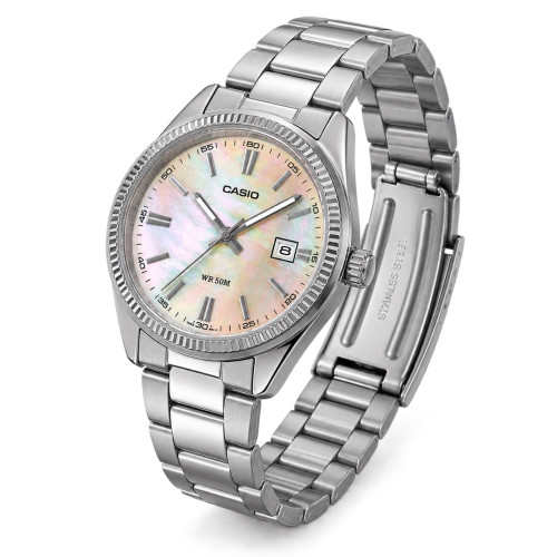 Жіночий годинник Casio LTP-1302DS-4A з рожевим циферблатом та браслетом
