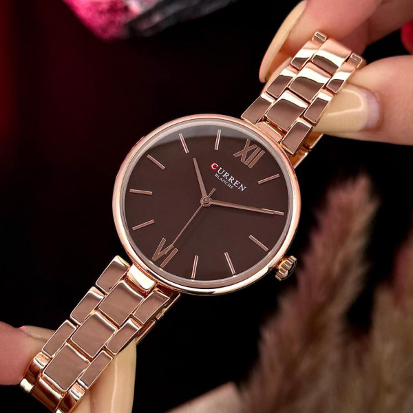 Жіночий годинник Curren 9017 Rose Gold-Brown з мінеральним склом
