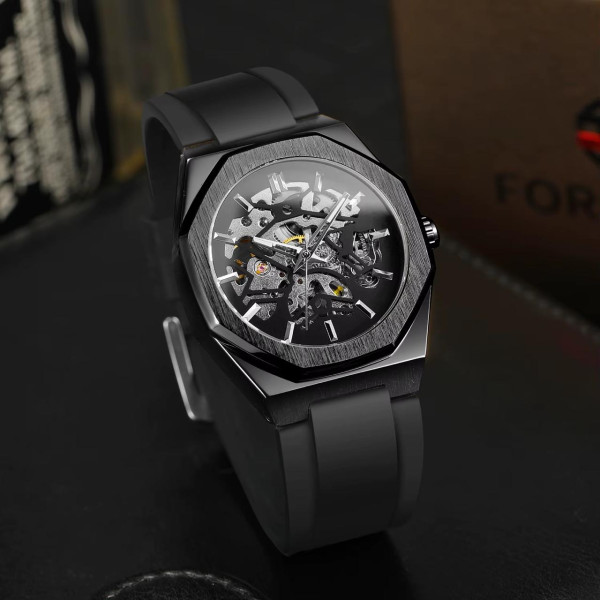 Мужские механические часы Forsining 8289 Black-Silver с автоподзаводом