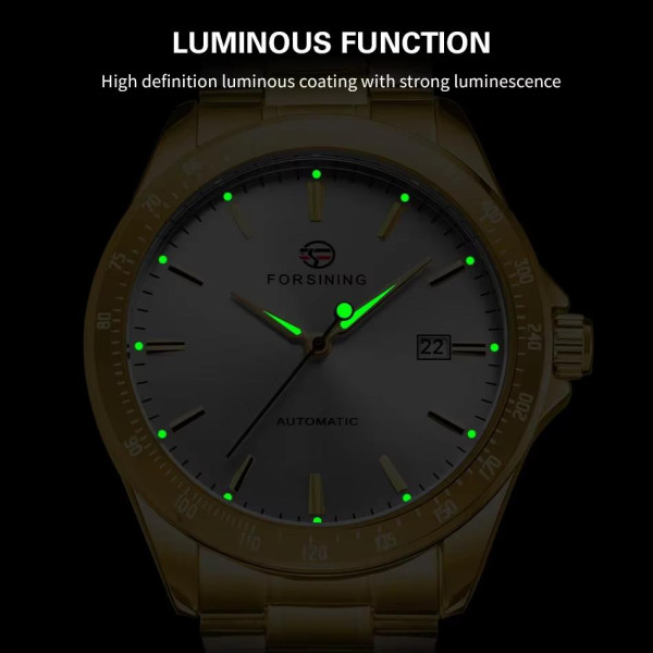 Мужские механические часы Forsining 8294 Gold-White Steel с автоподзаводом