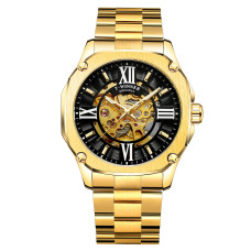 Чоловічий механічний годинник Winner 8184 Gold-Black Steel з автопідзаводом