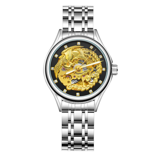 Чоловічий механічний годинник Winner 8222 Silver-Gold Steel зі сталевим браслетом