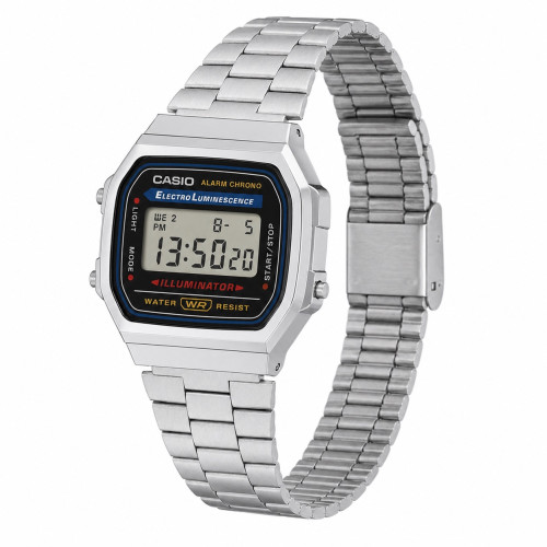 Электронные часы Casio A168WA-1W с металлическим браслетом и подсветкой