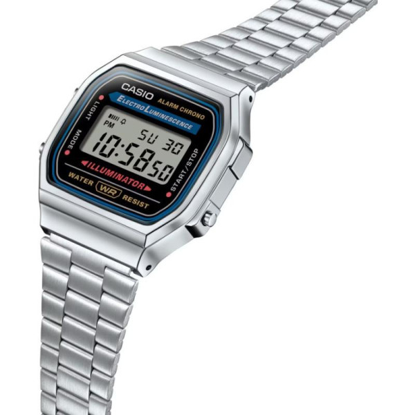 Электронные часы Casio A168WA-1W с металлическим браслетом и подсветкой
