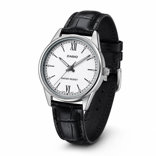 Жіночий годинник Casio LTP-V005L-7B2 з чорним шкіряним ремінцем