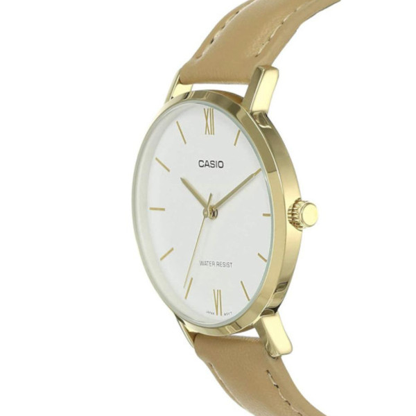 Жіночий годинник Casio LTP-VT01GL-7B із бежевим шкіряним ремінцем
