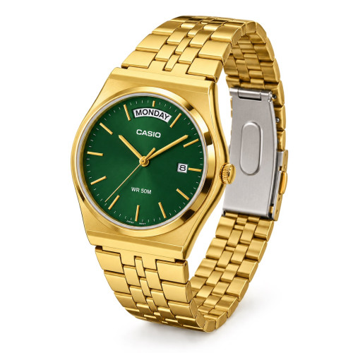 Мужские часы Casio MTP-B146G-3A золотистые с зеленым циферблатом 5 ATM