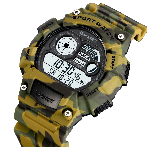 Чоловічий тактичний електронний годинник Skmei 2403CMGN Camo Green 5 ATM