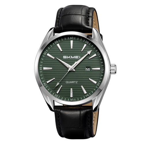 Чоловічий годинник Skmei 2490SIGN Silver-Green кварцовий шкіряний