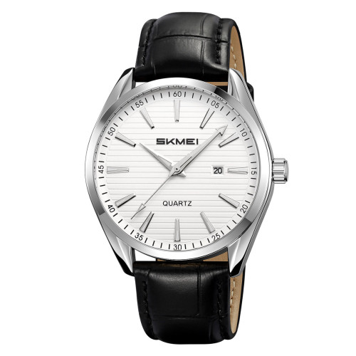 Мужские часы Skmei 2490SISI All Silver с кожаным корешком