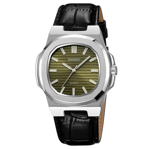 Мужские часы Skmei 2512SIGN Silver-Green с кожаным корешком