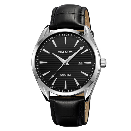 Чоловічий класичний годинник Skmei 2490SIBK Silver-Black із шкіряним ремінцем
