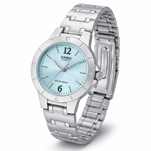 Жіночий годинник Casio LTP-1177A-3A з бірюзовим циферблатом та металевим браслетом