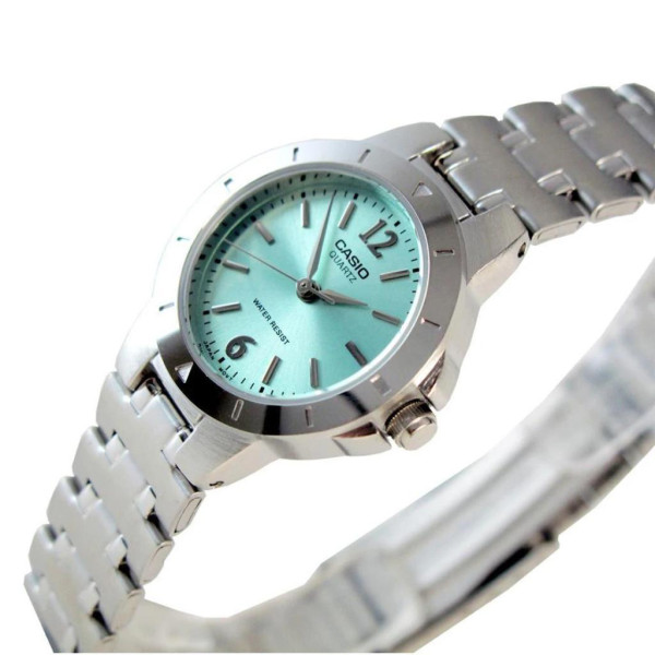 Жіночий годинник Casio LTP-1177A-3A з бірюзовим циферблатом та металевим браслетом