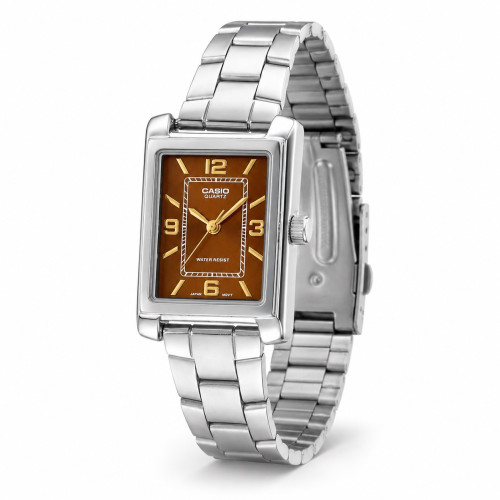 Жіночий годинник Casio LTP-1234DD-5A з коричневим циферблатом та браслетом