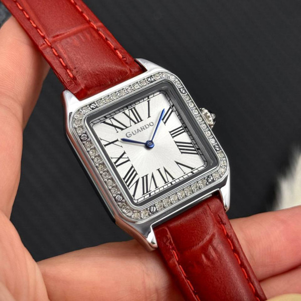 Женские часы Guardo 012832-3 с красным кожаным ремешком
