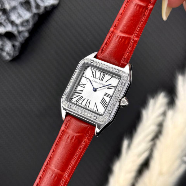 Женские часы Guardo 012832-3 с красным кожаным ремешком
