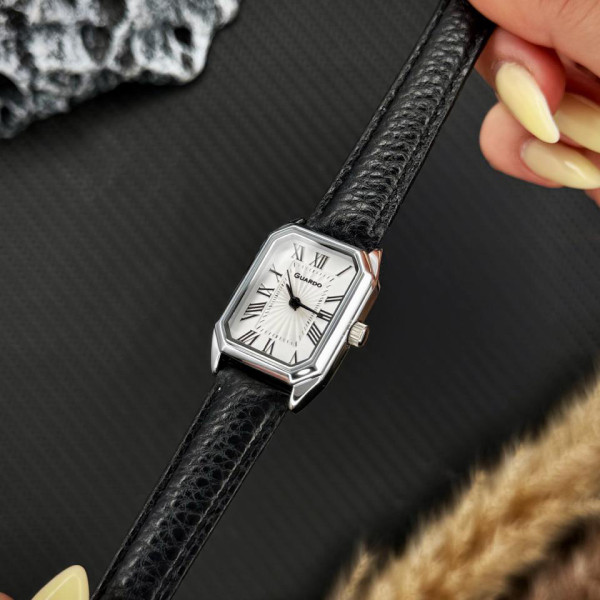 Женские часы Guardo 012831-1 с черным кожаным корешком