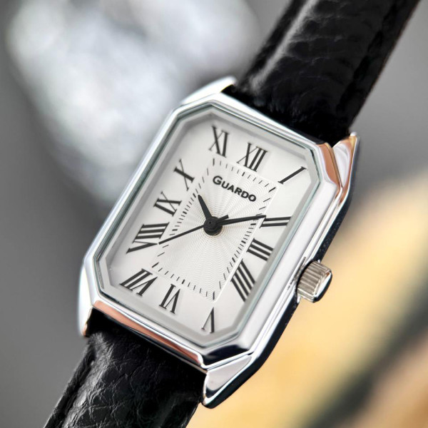 Женские часы Guardo 012831-1 с черным кожаным корешком
