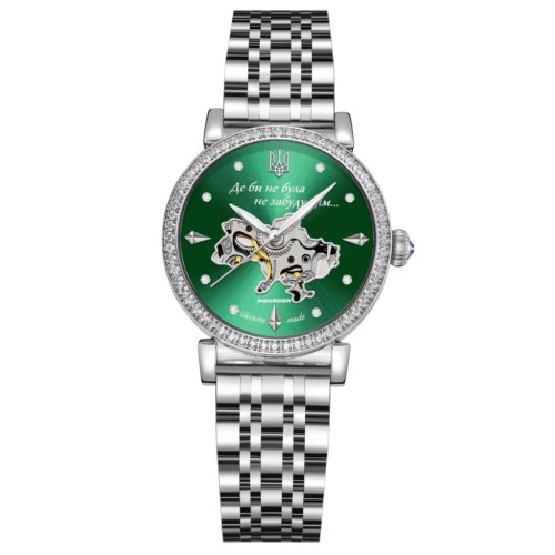 Женские часы Awarder 047 Silver-Green механические с зеленым циферблатом