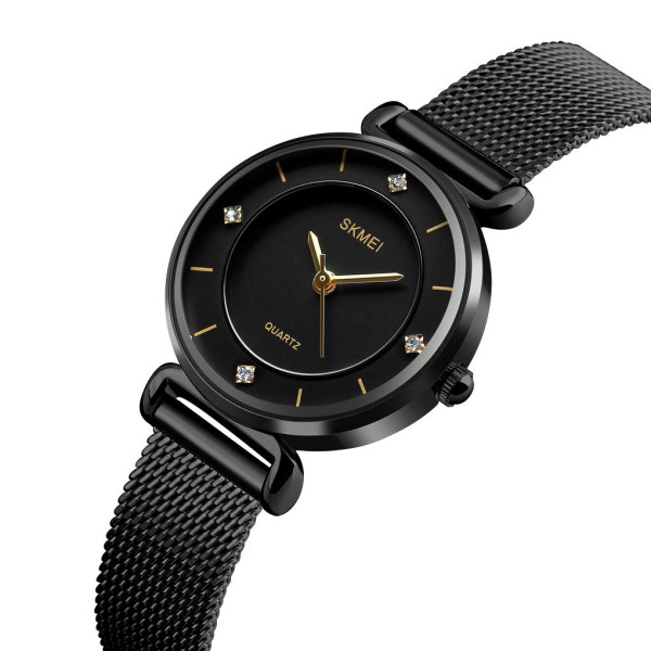 Жіночий класичний годинник Skmei 1330SBK Black з металевим браслетом