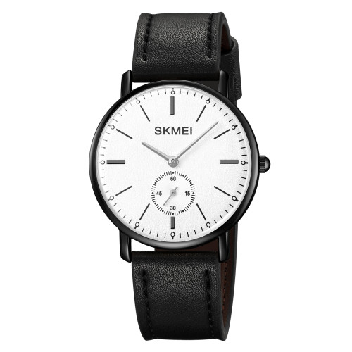 Чоловічий годинник Skmei 2308BK Black класичний шкіряний ремінець