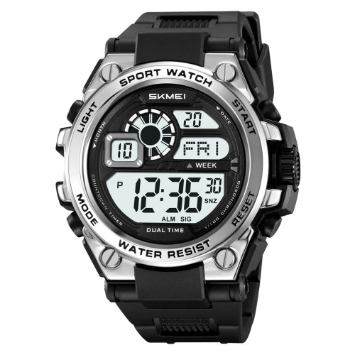Чоловічий електронний годинник Skmei 2318BKSI Black-Silver з підсвічуванням