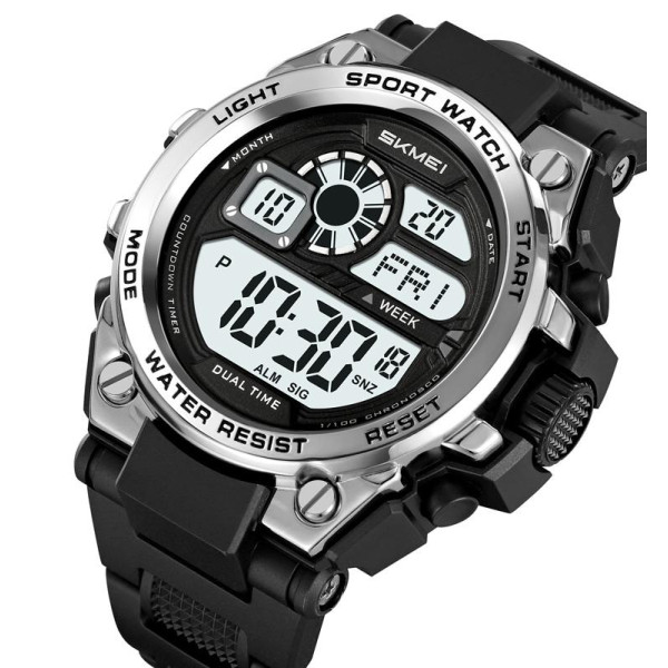 Чоловічий електронний годинник Skmei 2318BKSI Black-Silver з підсвічуванням