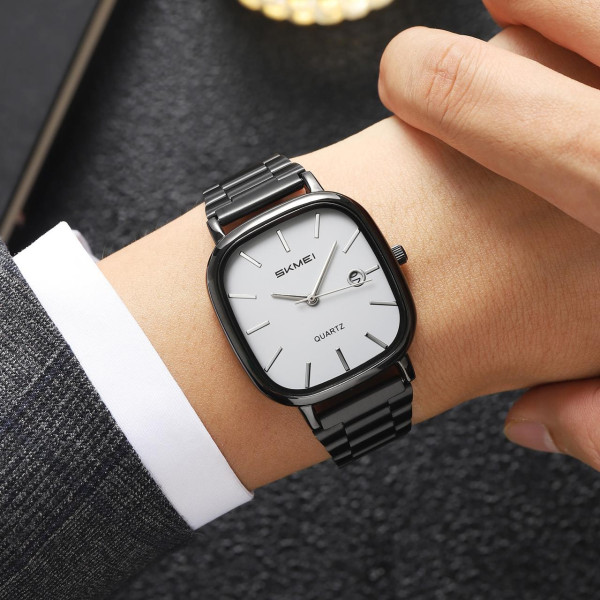 Мужские часы Skmei 2551BKWT Black-White кварцевые с металлическим браслетом