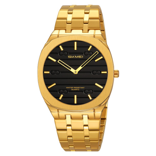 Чоловічий кварцовий годинник Skmei 9372GDBK Gold-Black з металевим браслетом