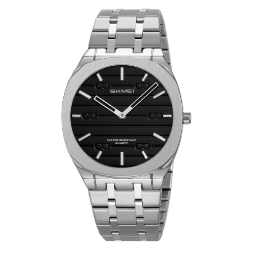 Мужские кварцевые часы Skmei 9372SIBK Silver-Black с металлическим браслетом