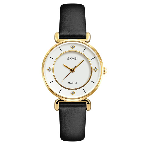 Женские часы Skmei 1330LGD Gold с кожаным корешком