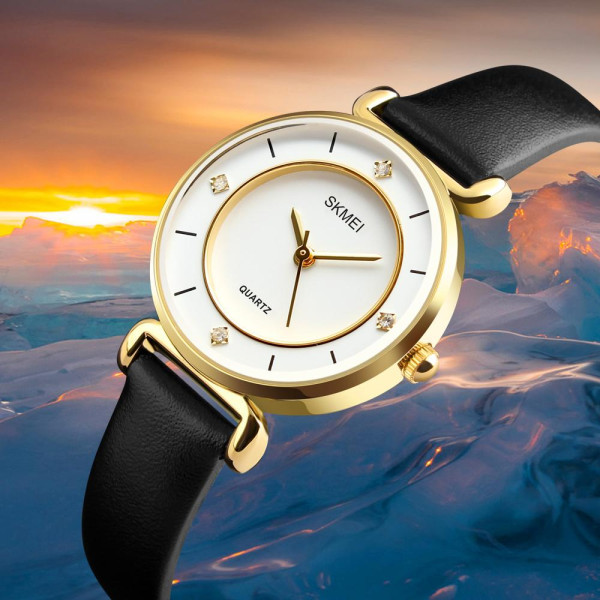 Женские часы Skmei 1330LGD Gold с кожаным корешком