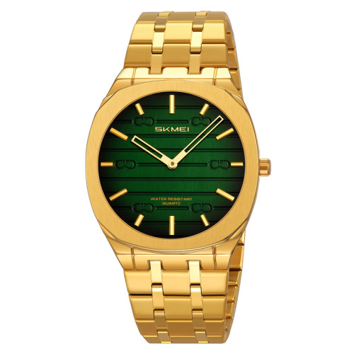 Чоловічий кварцовий годинник Skmei 9372GDGN Gold-Green з металевим браслетом
