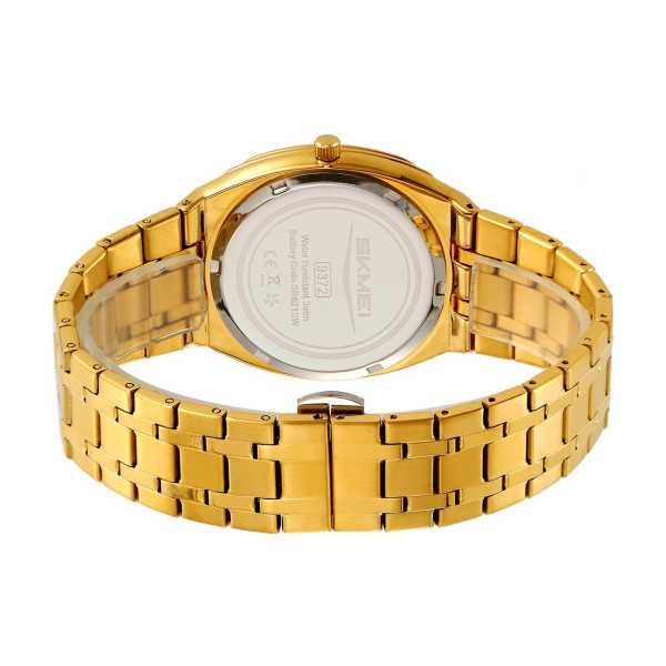 Мужские кварцевые часы Skmei 9372GDGN Gold-Green с металлическим браслетом