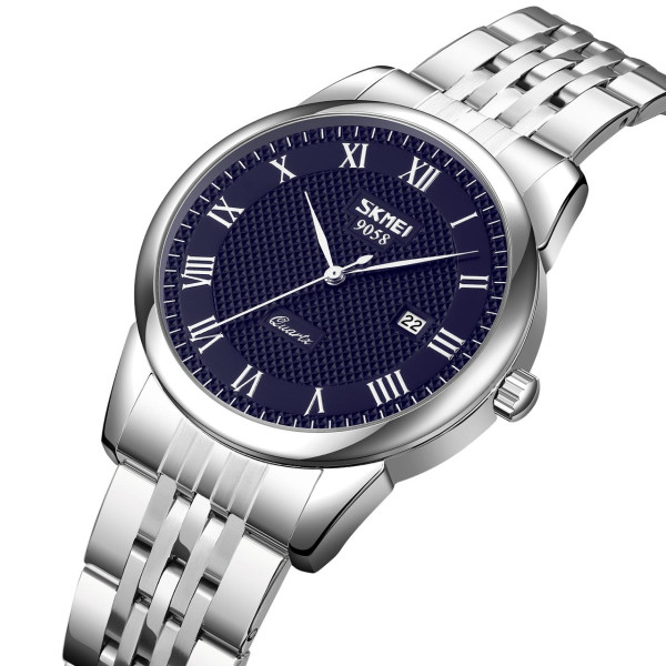 Чоловічий кварцовий годинник Skmei 9058SBU-B Silver-Blue з металевим браслетом