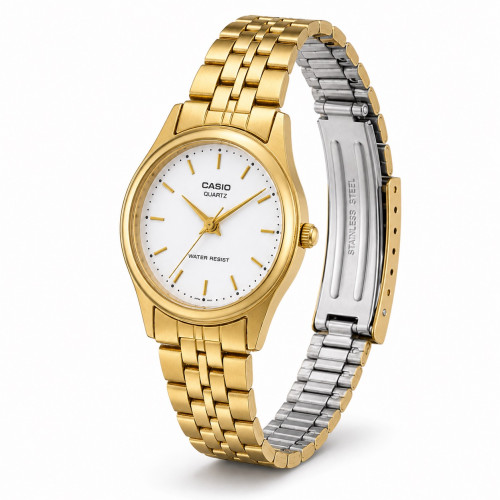 Жіночий годинник Casio LTP-1129N-7A кварцовий золотистий з білим циферблатом