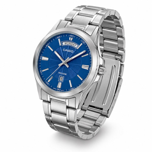 Чоловічий годинник Casio MTP-1381D-2A кварцовий сталевий 5 ATM синій