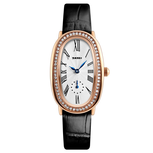 Женские часы Skmei Q020BK Black с кожаным корешком
