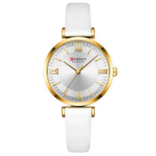 Жіночий годинник Curren 9079 Gold-White золотистий з білим ремінцем