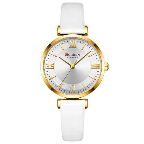 Жіночий годинник Curren 9079 Gold-White золотистий з білим ремінцем