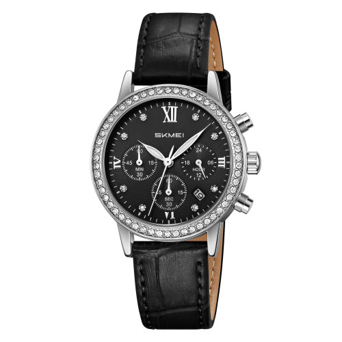Жіночий годинник Skmei 9384BK Black шкіряний ремінець 3 ATM